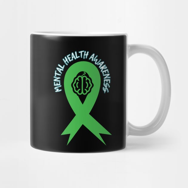 Mental Health Awareness Green Ribbon Brain Question Mark Mug by Owl Canvas